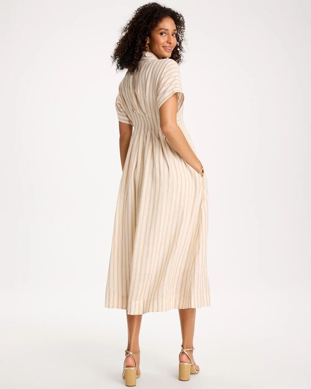 Linen-Blend Metallic Striped Dress - image 3